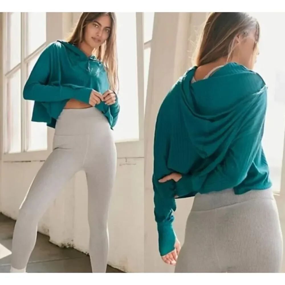 NWT Free People Blissed Out Rib Cropped Henley Hoodie Sz. XS